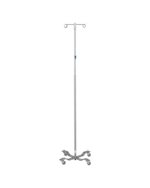 Blickman 0518889000 Stainless Steel IV Stand Model 8889SS with 4-Leg Heavy-Duty Base, Thumb Control, 2-Hook