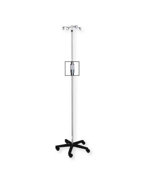 Blickman 0539A02304 Stainless Steel Washable IV Stand Model 7795SS-4 with 5-Leg Black Composite Base, Twist Lock, 4-Hook
