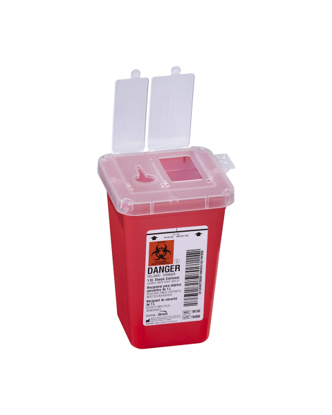 Bemis Health Care 100030 1-Quart Phlebotomy Biohazard Sharps Container with Dual-Opening Lid - Translucent Red