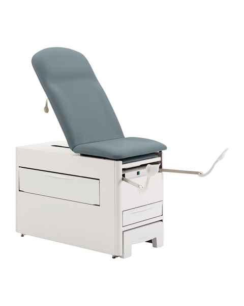 Brewer 1000A-32 Access® 1000 Medical Exam Table with Pneumatic Backrest, Stirrups and 120V Power Outlet - Blue Fog (Drawer Warmer Switch is Not Included)