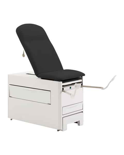 Brewer 1000A-NR-24 Access® 1000 Medical Exam Table with Pneumatic Backrest and Stirrups - Black Satin (Drawer Warmer Switch is Not Included)