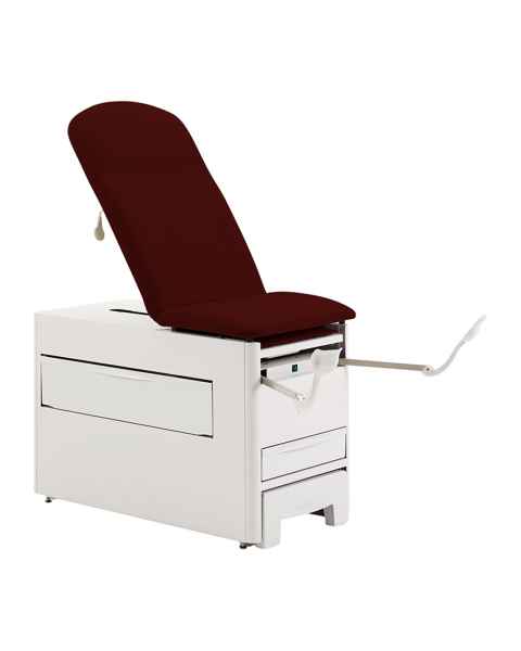 Brewer 1001A-NR-27 Access® 1000 Medical Exam Table with Pneumatic Backrest, Stirrups, Pelvic Tilt and Drawer Warmer - Cabernet