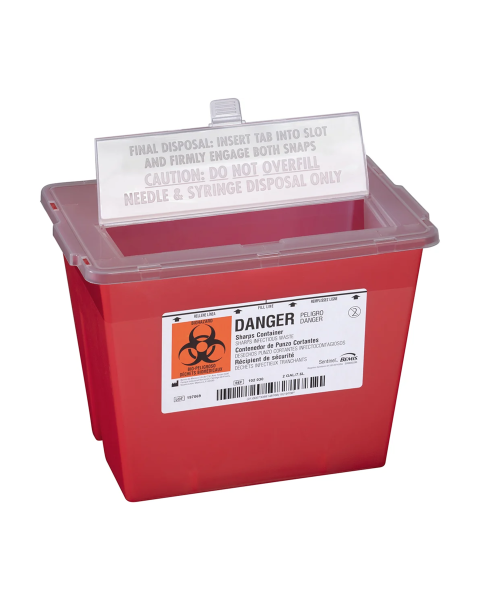 Bemis Health Care 102030 2-Gallon Multi-Purpose Biohazard Sharps Container with Hinged Lid - Translucent Red