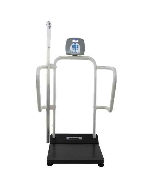 Health o Meter 1100 Series Bariatric Digital Platform Scale with Extra Wide Handrails, Mechanical Height Rod