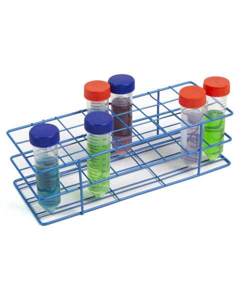 Heathrow Scientific 120769 Coated Wire Rack - Fits 20-25mm Tubes, 24-Well, 3x8 Array, Blue (Test Tubes NOT included)