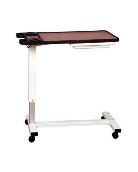 Novum Medical 120EV Acute Care Overbed Table Dual Cup Holders with Vanity - Pneumatic Lift Mechanism