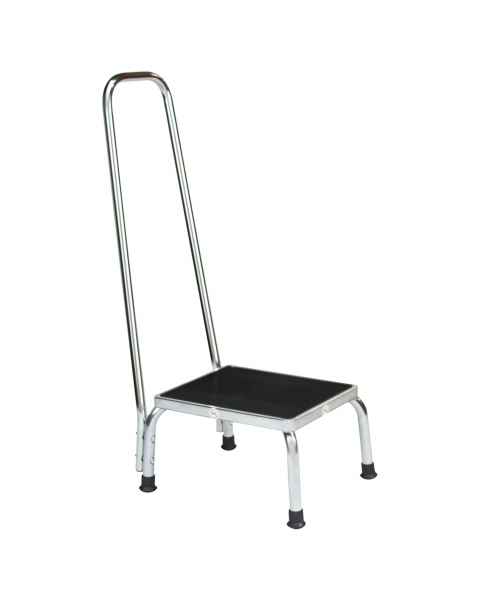 Blickman Chrome Rigid Single Step Stool with Hand Rail