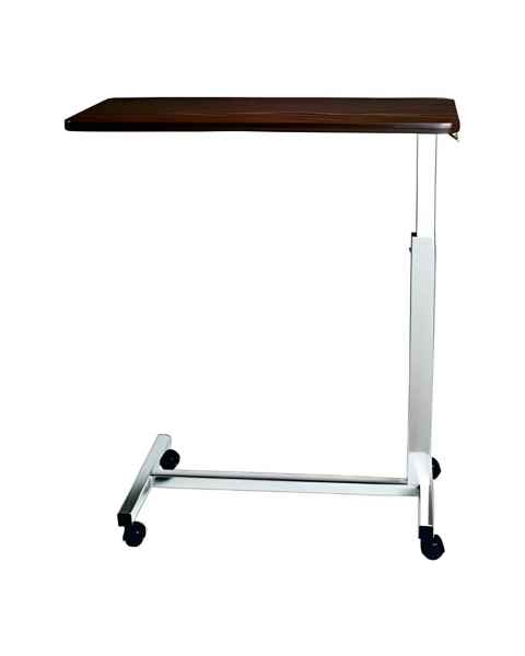 Novum Medical 127 Economy Overbed Table Walnut Melamine Laminate Top - Automatic Spring Lift Mechanism