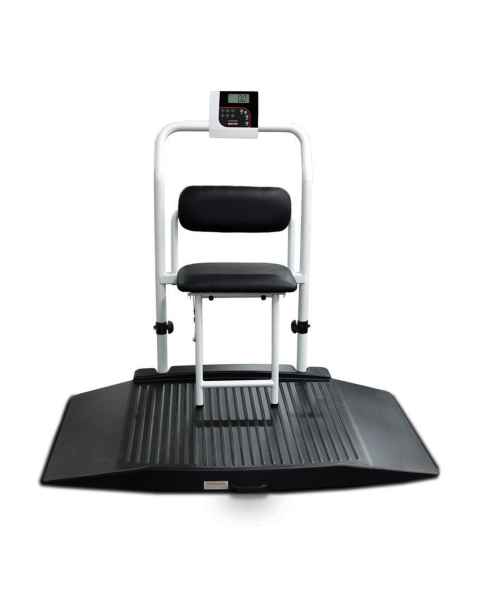 350-10-4 Series Rice Lake Dual-Ramp Wheelchair Scale with Integrated Seat and Handrail, Front View
