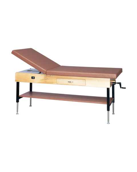 CanDo&reg; 15-1201 Manual Hi-Lo Hardwood Treatment Table with Adjustable Back and Shelf - With Drawer