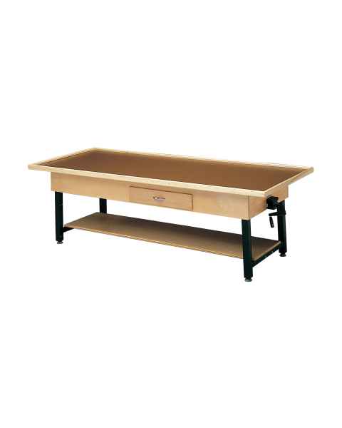 CanDo&reg; 15-1210 Manual Hi-Lo Hardwood Treatment Table with Raised-Rim Top and Shelf - With Drawer