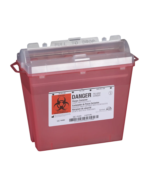 Bemis Health Care 175030 5-Quart Patient/Exam Room Biohazard Sharps Container with Counter-Balanced Lid - Translucent Red