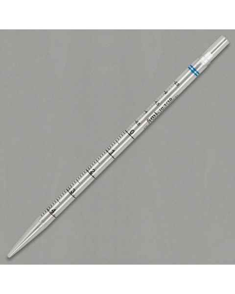 Globe Scientific #1880 5mL Shorty Serological Pipette - 230mm - Blue Striped Color Coded - Sterile