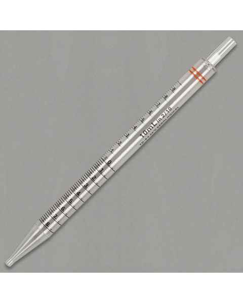 Globe Scientific #1884 10mL Shorty Serological Pipette - 230mm - Orange Striped Color Coded - Sterile