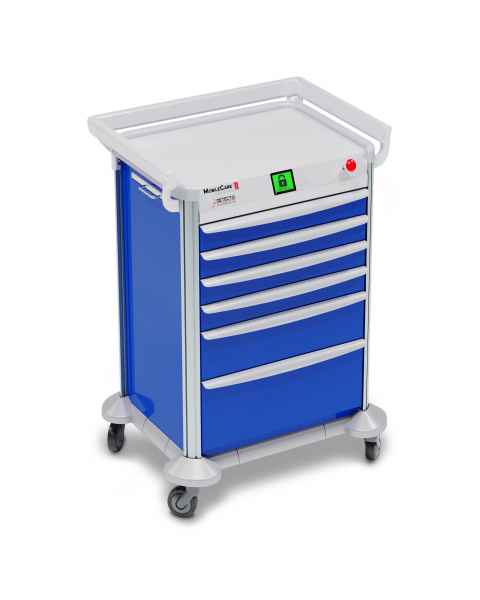 DETECTO 2015110 MobileCare Series Medical Cart - Blue, Six 23" Wide Drawers with Quick Release Lock, 3 Handrails