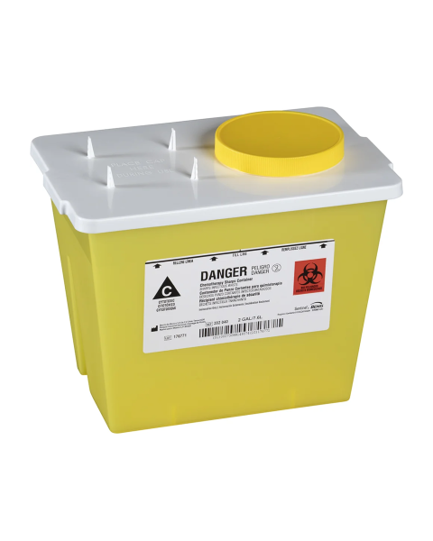 Bemis Health Care 202040 2-Gallon Chemotherapy Sharps Container with Gasketed Screw Cap Lid - Yellow