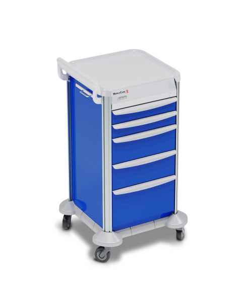 DETECTO 2022271 MobileCare Series Medical Cart - Blue, Five 16.5" Wide Drawers with Key Lock, 1 Handrail