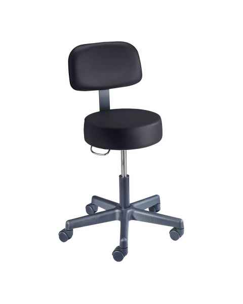 Brewer Company Model 22500BV Value Plus Pneumatic Stool with Backrest & Seamless Seat - Black Upholstery
