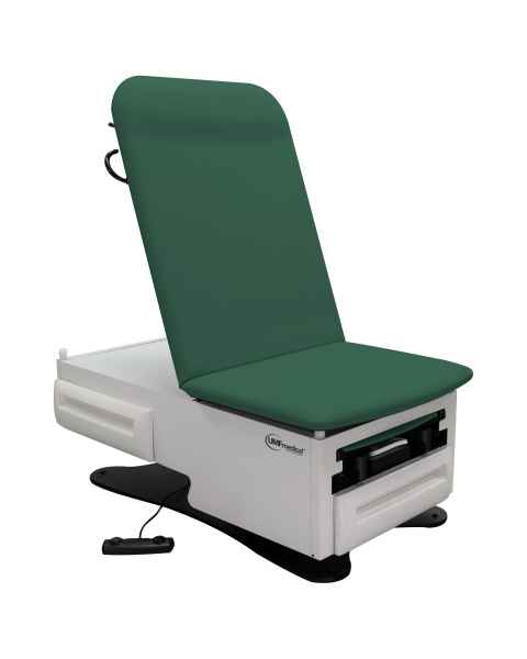 Model 3002 FusionONE Power Hi-Lo Manual Back Exam Chair with Foot Control & Stirrups - Deep Forest