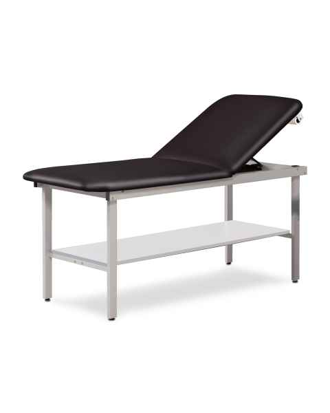 Clinton 3020-E Alpha Express Treatment Table with Adjustable Backrest and Full Shelf - Black (Paper Roll is Not Included)
