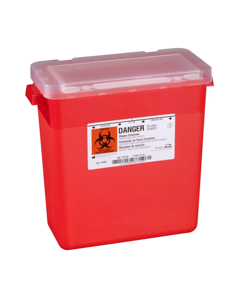 Bemis Health Care 303030 3-Gallon Multi-Purpose Biohazard Sharps Container with Hinged Lid - Translucent Red
