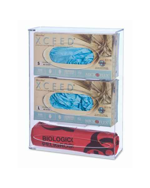 OmniMed 304015 Acrylic Double Glove Box & Trash Bag Holder (Contents not Included)