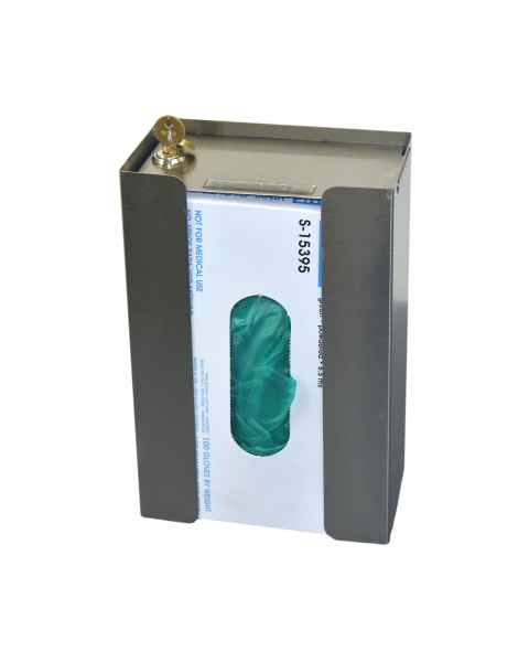 OmniMed 305307 Stainless Steel Wall Mounted Glove Box Holder with Lock - Single Capacity (The Glove Box is Not Included)
