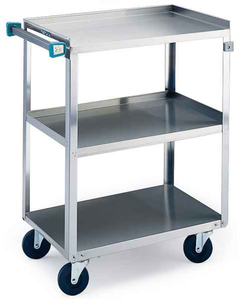 SS Angled Leg Utility Cart - 3 Shelves - Standard Duty 300 lbs Capacity