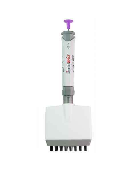 Globe Scientific 3354-200 Diamond® APEX™ Pipette, 8-Channel Adjustable Volume - Fully Autoclavable (Image shows 20-200 uL, it will look similar for other volumes)