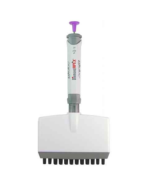 Globe Scientific 3355-200 Diamond® APEX™ Pipette, 12-Channel Adjustable Volume - Fully Autoclavable (Image shows 20-200 uL, it will look similar for other volumes)