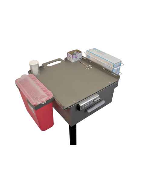 OmniMed 350341 Store & Go Phlebotomy Cart with E-Lock, Single Glove Box Holder, and Adjustable Brackets - Top View (Sharps Container and Supplies NOT included)