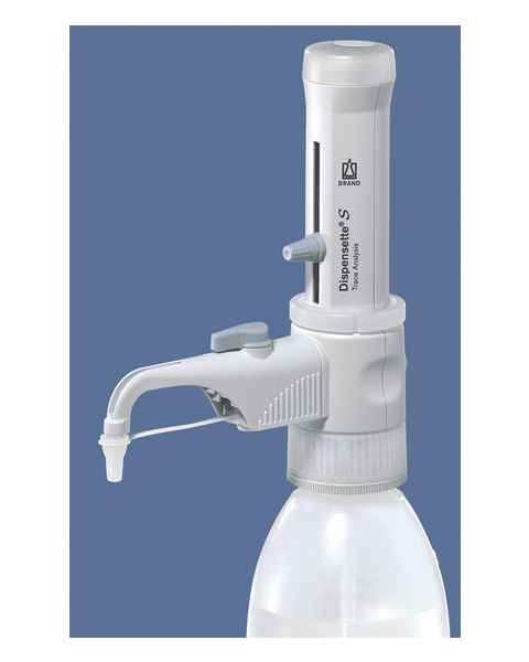 BrandTech Dispensette S Trace Analysis Bottletop Dispenser - Analog Adjustable with Recirculation Valve - Volume 1-10mL