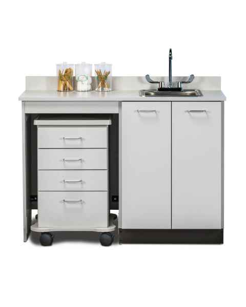 Clinton 48048L Classic Laminate 48" Wide Cart-Mate Cabinet with Left Side 4-Drawer Cart in Gray Finish.  NOTE: Supplies and Optional Sink Model 022 are NOT included.