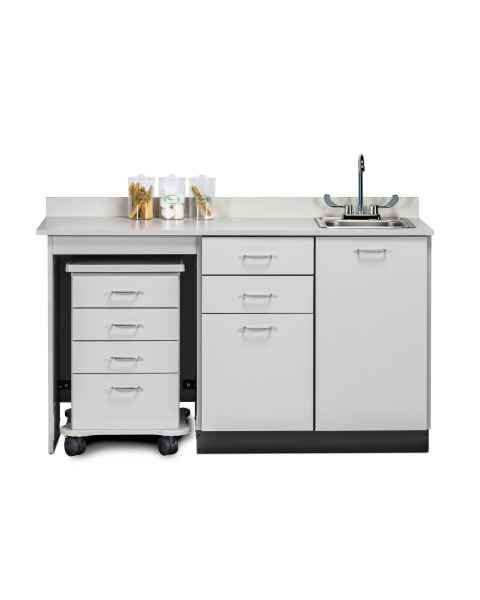 Clinton 48060L Classic Laminate 60" Wide Cart-Mate Cabinet with Left Side 4-Drawer Cart in Gray Finish. NOTE: Supplies and Optional Sink Model 022 are NOT included.
