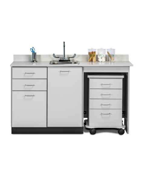 Clinton 48060MR Classic Laminate 60" Wide Cart-Mate Cabinet with Right Side 4-Drawer Cart, Middle Single Door in Gray Finish. NOTE: Supplies and Optional Sink Model 022 are NOT included.