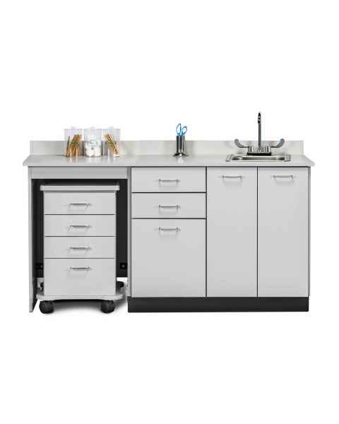 Clinton48066L Classic Laminate 66" Wide Cart-Mate Cabinet with Left Side 4-Drawer Cart in Gray Finish. NOTE: Supplies and Optional Sink Model 022 are NOT included.