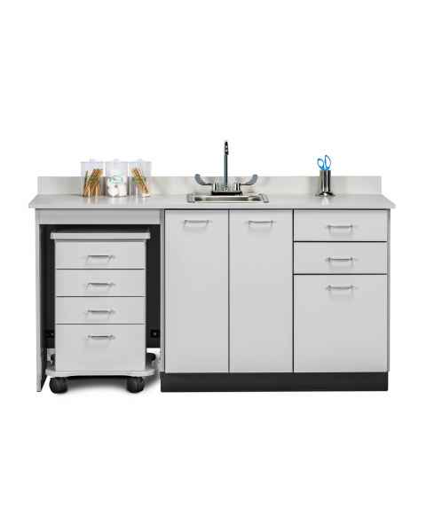 Clinton 48066ML Classic Laminate 66" Wide Cart-Mate Cabinet with Left Side 4-Drawer Cart, Middle Double Doors in Gray Finish. NOTE: Supplies and Optional Sink Model 022 are NOT included.