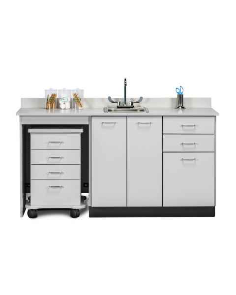 Clinton 48066ML Classic Laminate 66" Wide Cart-Mate Cabinet with Left Side 4-Drawer Cart, Middle Double Doors in Gray Finish. NOTE: Supplies and Optional Sink Model 022 are NOT included.