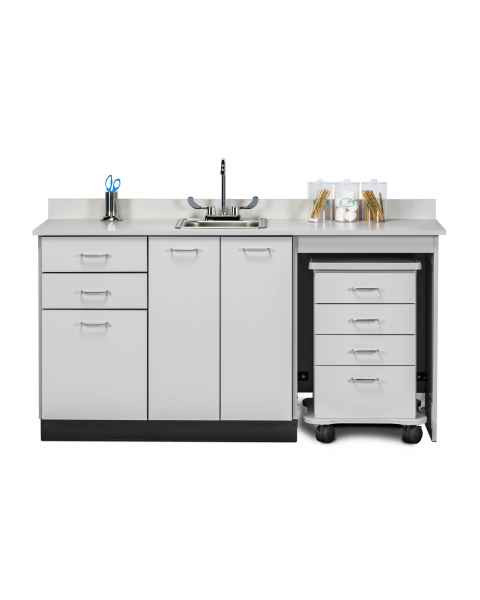 Clinton 48066MR Classic Laminate 66" Wide Cart-Mate Cabinet with Right Side 4-Drawer Cart, Middle Double Doors in Gray Finish. NOTE: Supplies and Optional Sink Model 022 are NOT included.