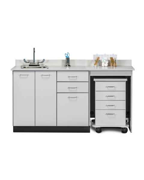 Clinton 48066R Classic Laminate 66" Wide Cart-Mate Cabinet with Right Side 4-Drawer Cart in Gray Finish. NOTE: Supplies and Optional Sink Model 022 are NOT included.
