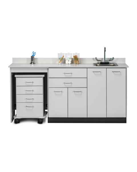 Clinton 48072L Classic Laminate 72" Wide Cart-Mate Cabinet with Left Side 4-Drawer Cart in Gray Finish. NOTE: Supplies and Optional Sink Model 022 are NOT included.