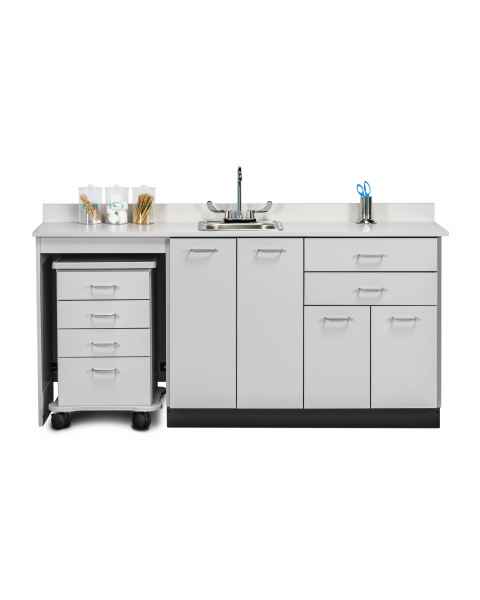 Clinton 48072ML Classic Laminate 72" Wide Cart-Mate Cabinet with Left Side 4-Drawer Cart, Middle Double Doors in Gray Finish. NOTE: Supplies and Optional Sink Model 022 are NOT included.