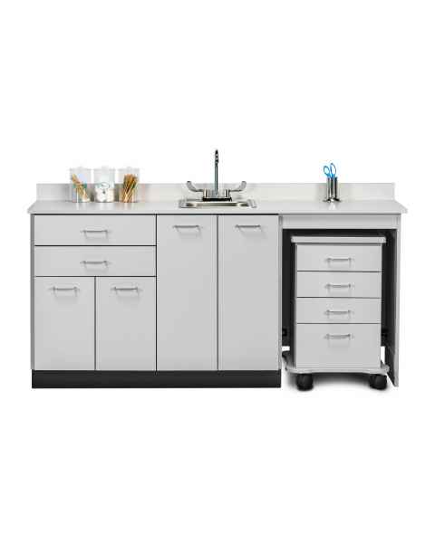 Clinton 48072MR Classic Laminate 72" Wide Cart-Mate Cabinet with Right Side 4-Drawer Cart, Middle Double Doors in Gray Finish. NOTE: Supplies and Optional Sink Model 022 are NOT included.