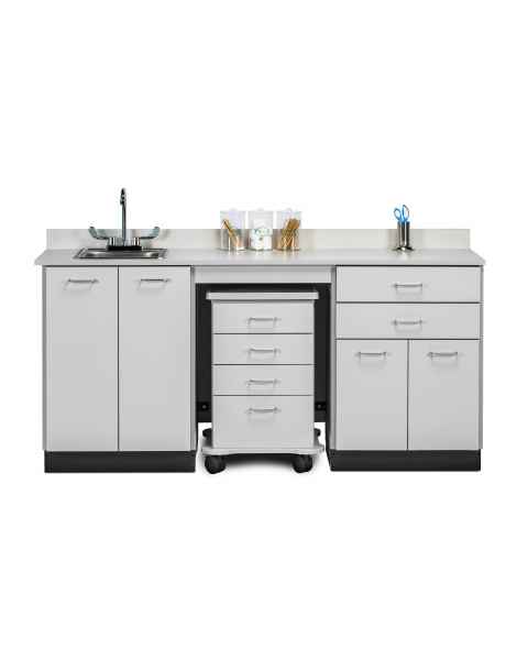 Clinton 48072SL Classic Laminate 72" Wide Cart-Mate Cabinet with Centered 4-Drawer Cart, Left Side Double Doors in Gray Finish. NOTE: Supplies and Optional Sink Model 022 are NOT included.