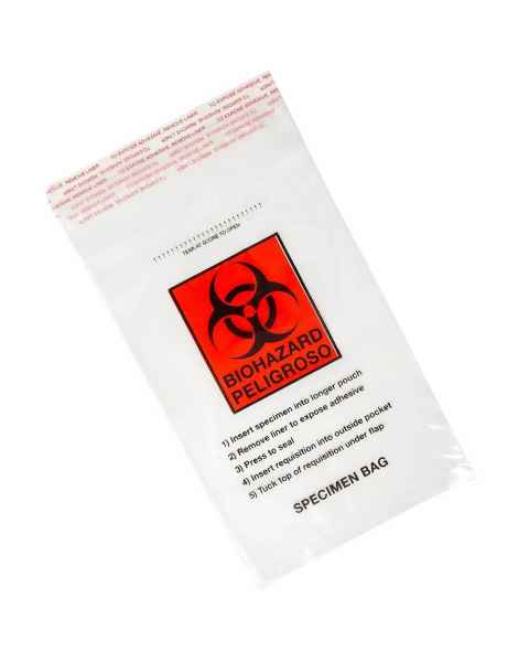 Biohazard Specimen Transport Bags 6" x 9" - Glue Seal with Document Pouch