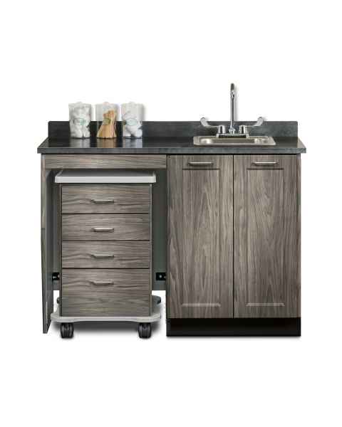 Clinton 58048L Fashion Finish 48" Wide Cart-Mate Cabinet with Left Side 4-Drawer Cart in Metropolis Gray Finish and Black Alicante Countertop. NOTE: Supplies and Optional Sink Model 022 are NOT included.