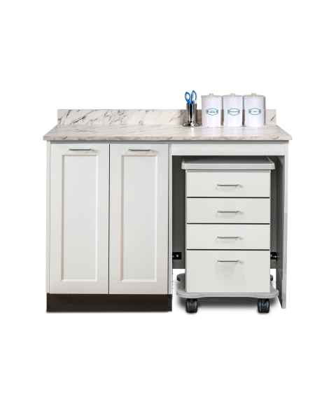 Clinton 58048R Fashion Finish 48" Wide Cart-Mate Cabinet with Right Side 4-Drawer Cart in Arctic White Color and Classic Marble Countertop (Sundry Jar Sold Separately; Organizer Holder and Scissors NOT Included)