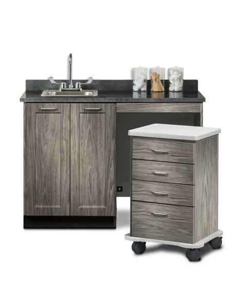 Clinton 58048R Fashion Finish 48" Wide Cart-Mate Cabinet with Right Side 4-Drawer Cart in Metropolis Gray and Black Alicante Countertop. NOTE: Supplies and Optional Sink Model 022 are NOT included.