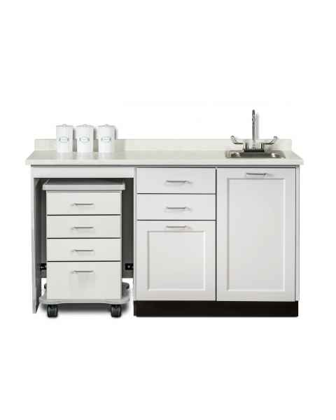 Clinton 58060L Fashion Finish 60" Wide Cart-Mate Cabinet with Left Side 4-Drawer Cart in Arctic White Finish and White Carrara Countertop. NOTE: Supplies and Optional Sink Model 022 are NOT included.