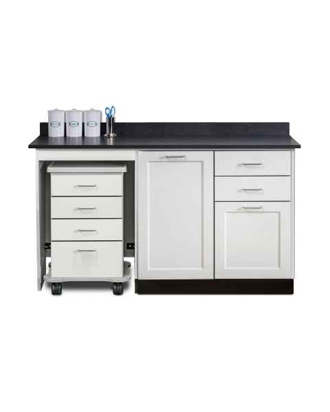 Clinton 58060ML Fashion Finish 60" Wide Cart-Mate Cabinet with Left Side 4-Drawer Cart, Middle Single Door in Arctic White Color and Graphite Talc Countertop (Sundry Jar Sold Separately; Organizer Holder and Scissors NOT Included)